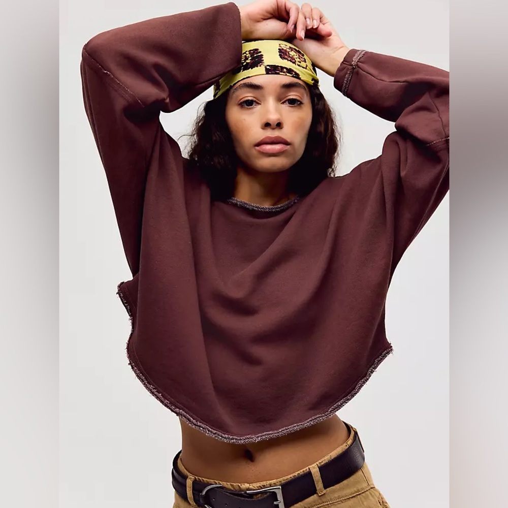 We the Free Raw Edge Pullover Crop Sweater